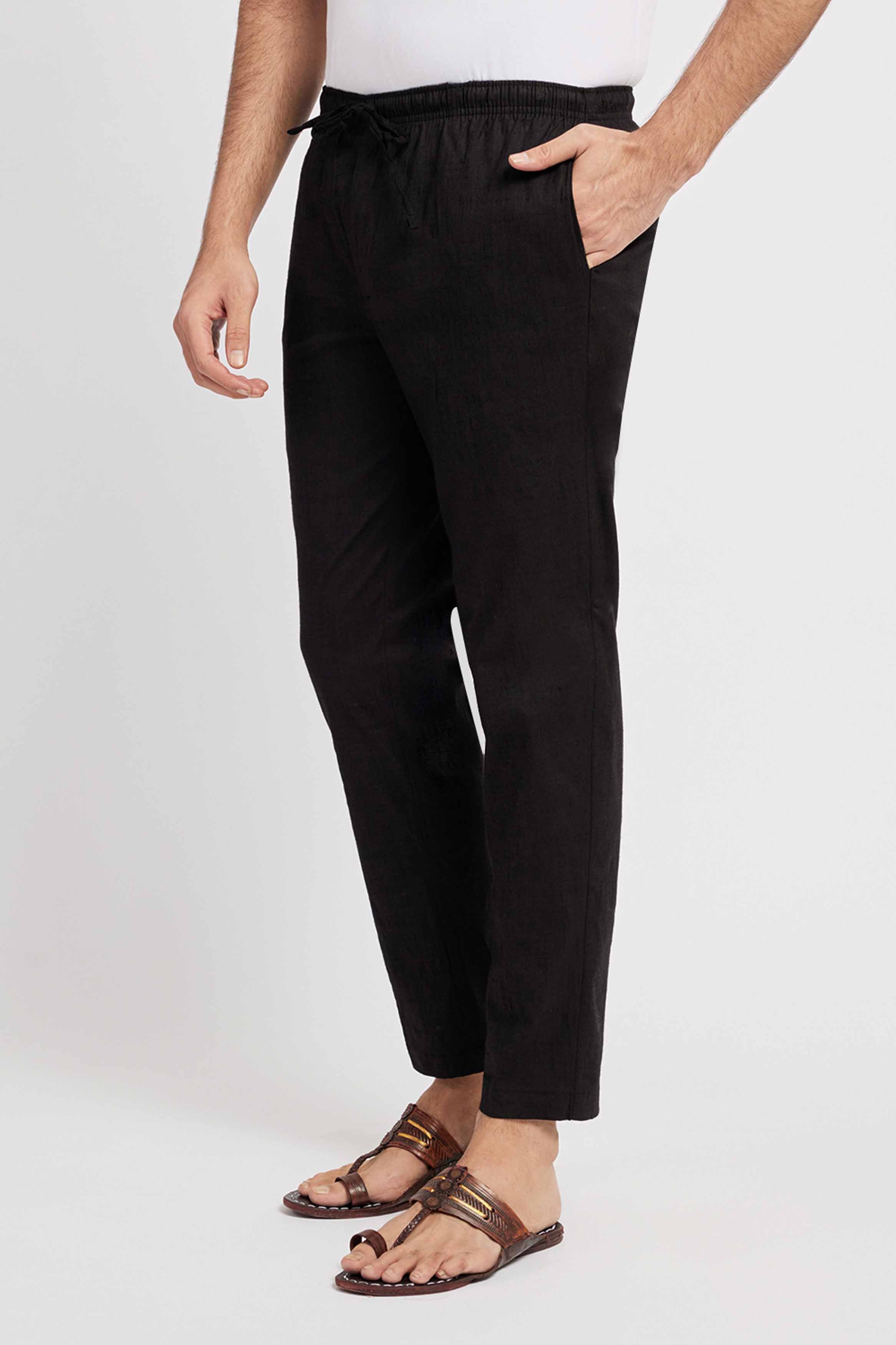 Black Cotton Mens Pants